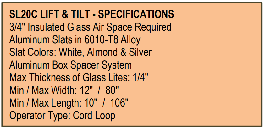lift and Tilt specificaitons